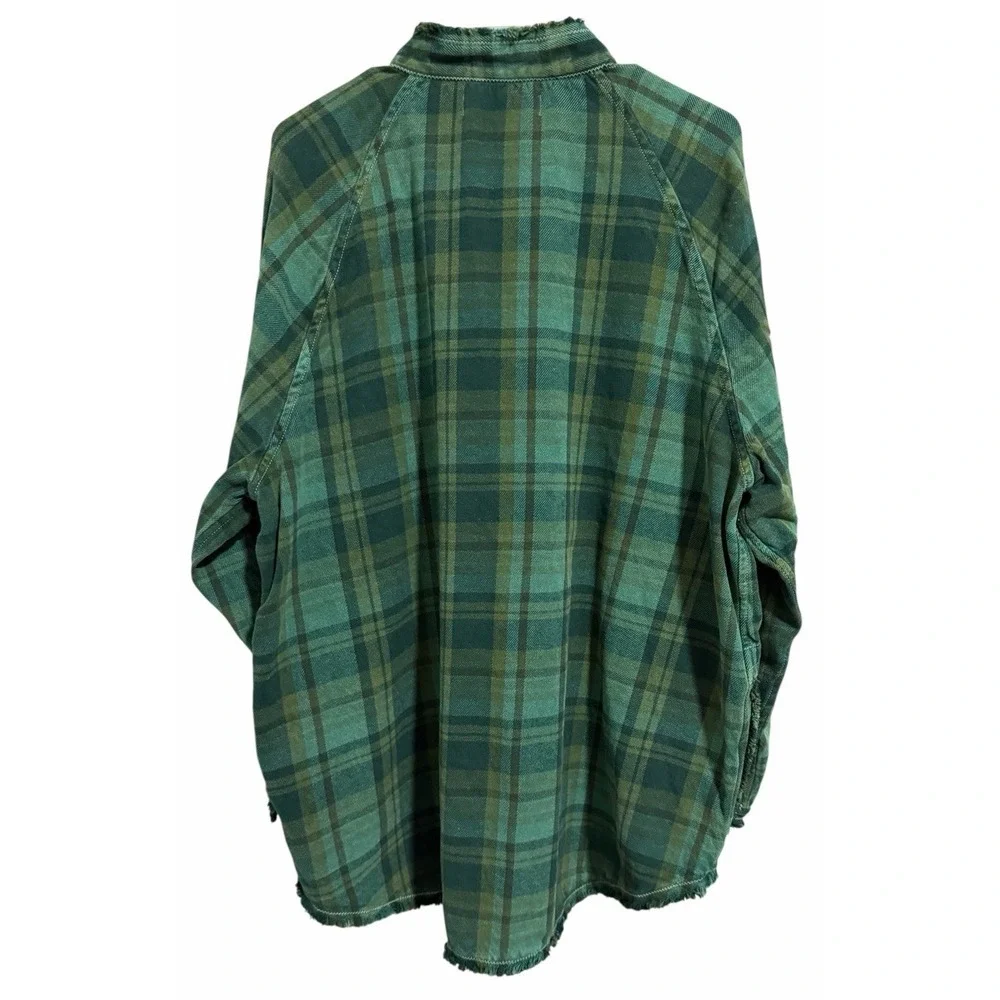 Free People‎ We The Free Summer Daydream Plaid Button Down Green Balsam Size L